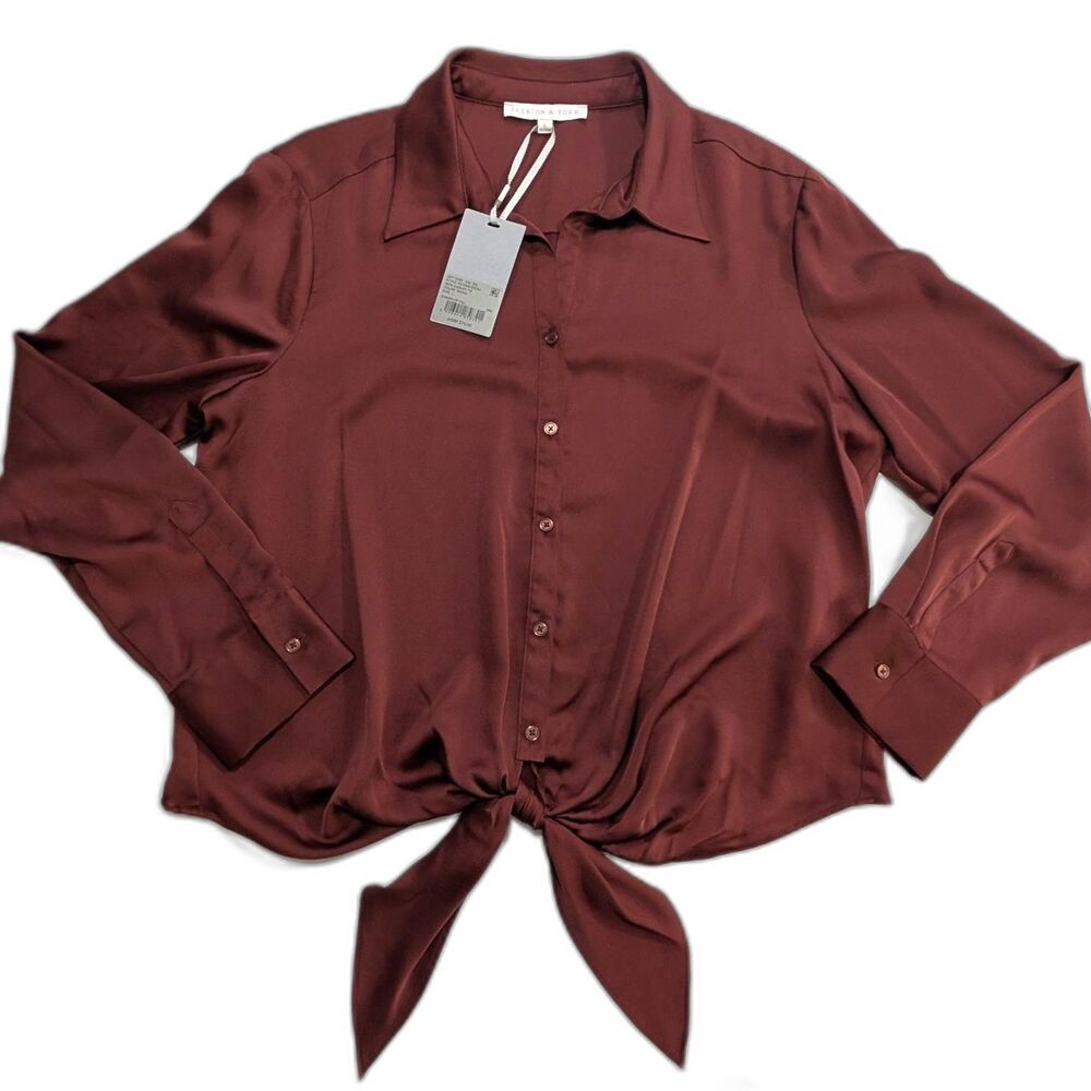 NWT Preston & York Satin Red Button Down Professional Blouse Size Large